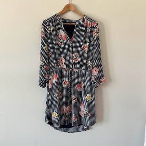 Signature Studio Gingham Tie-Waist Floral Button-Down Mini Dress